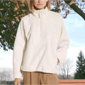 VINCE Womens Cream Sherpa Fleece Half Zip Pullover Jacket Size Medium EUC